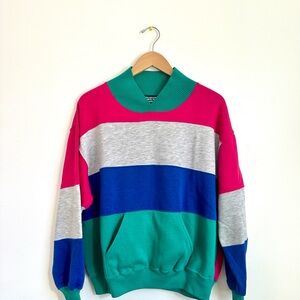 Colorblock Crewneck Sweater in Pink, Teal & Blue